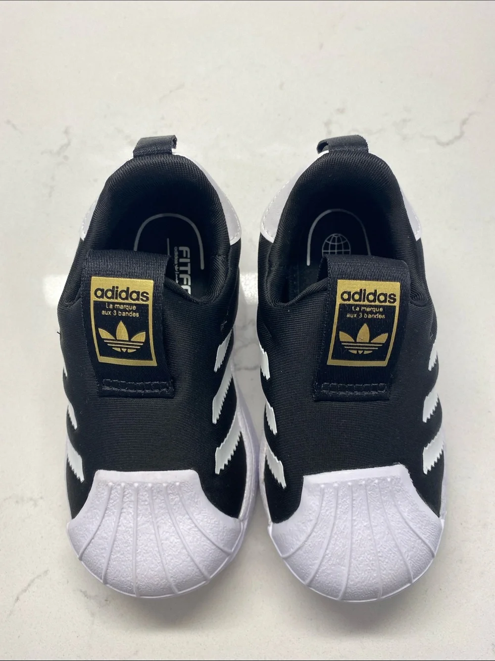 🆕 Adidas Slip On Black Shoes Fitfoam Ortholite Comfort Shoes Sz 6K BRAND NEW ✨